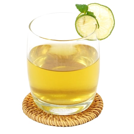 Vintiquewise Honey Brown Round Natural Rattan Placemats with Rectangular Holder, PK 6 QI004240